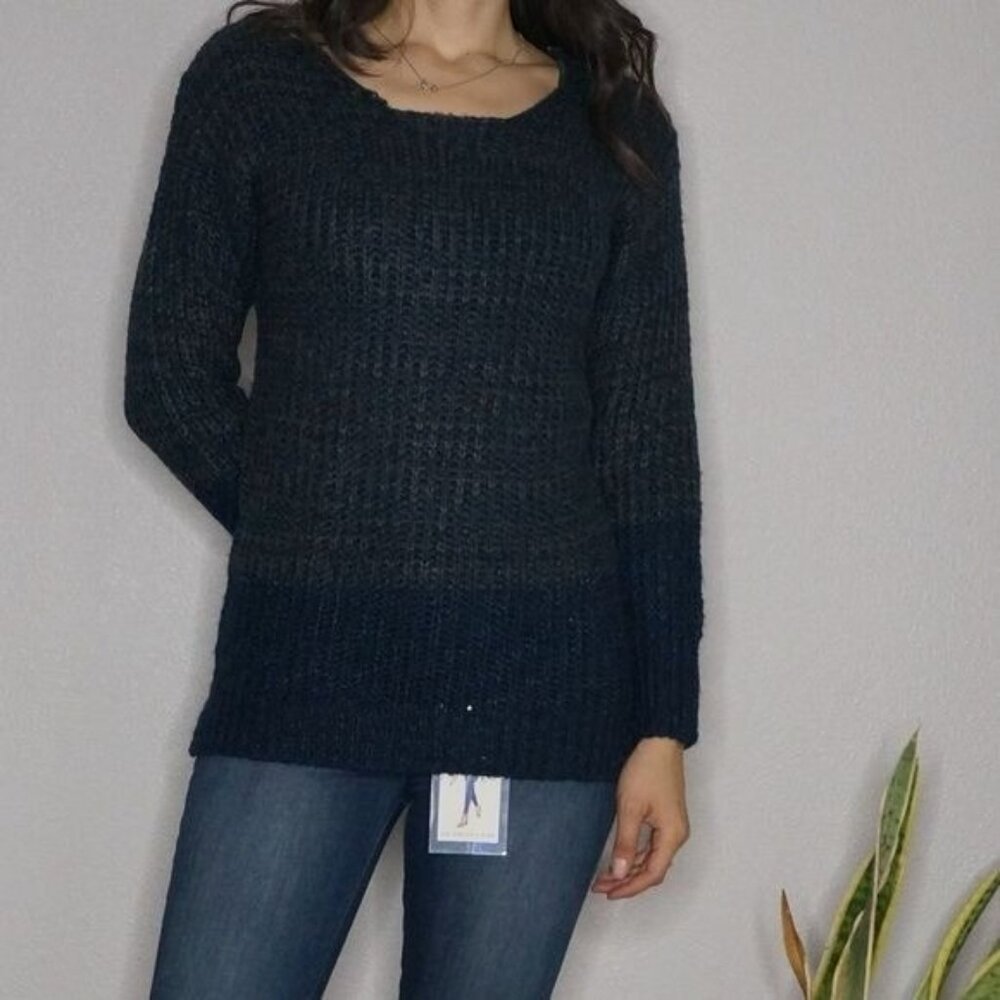 A+RO Blue and Gray Long Sleeve Chunky Sweater Color Block Size XS